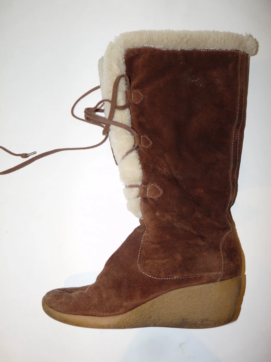Authentic MICHAEL KORS lace up winter shearling boots knee length wedge heel 5.5