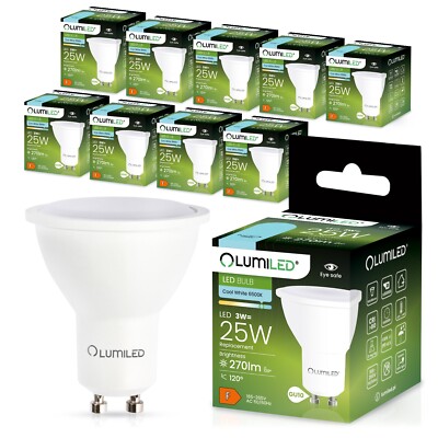 LUMILED LED Leuchtmittel GU10 3W (25W) 270lm 6500K kaltweiß 120° 10 Stück