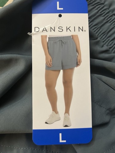 Danskin Ladies' Paperbag Short, Size L, Color Blue Gray, Pockets, 4 Inch Inseam. - Picture 3 of 4