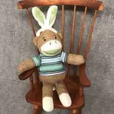 Dan Dee Sock Monkey Plush Bunny Ears 11" Striped Shirt Stuffed Animal Toy