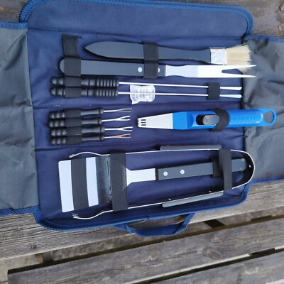 Neu 11-teiliges BBQ-Werkzeug-Set Edelstahl Barbecue Grillutensilien Set mit Koffer