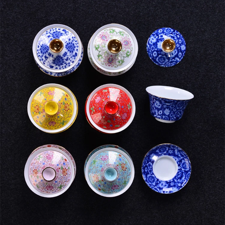 Platillo taza de té tazón cubierto con tapa porcelana más grande Gaiwan 340 ml China Foto 2 de 4