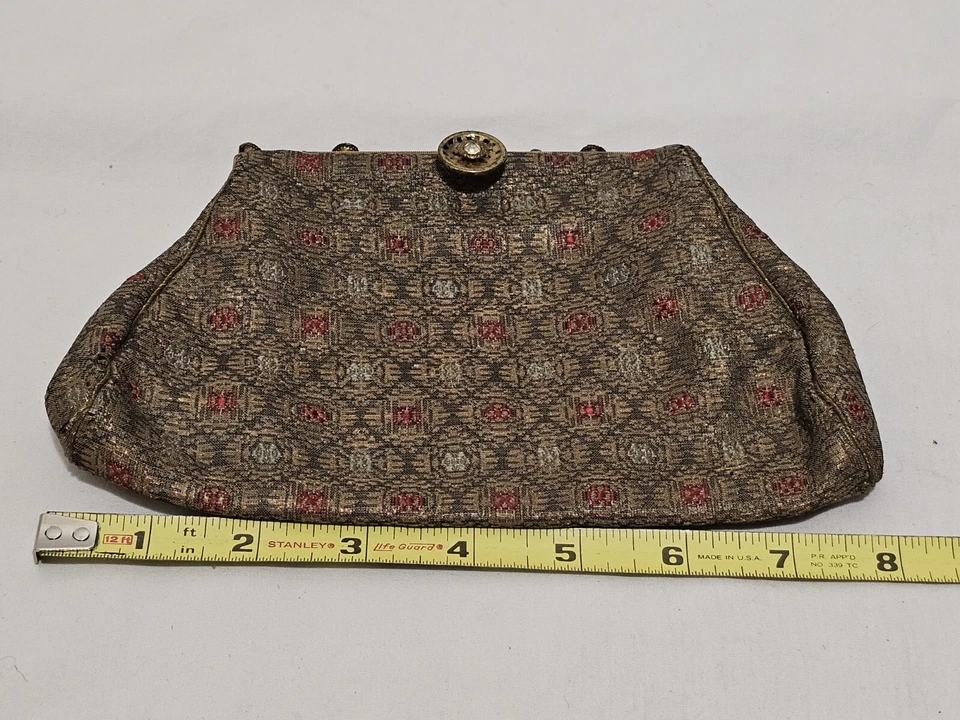 Antiguo bolso monedero europeo brocado de seda 8" x 5" hermoso hardware Art Deco Foto 4 de 4