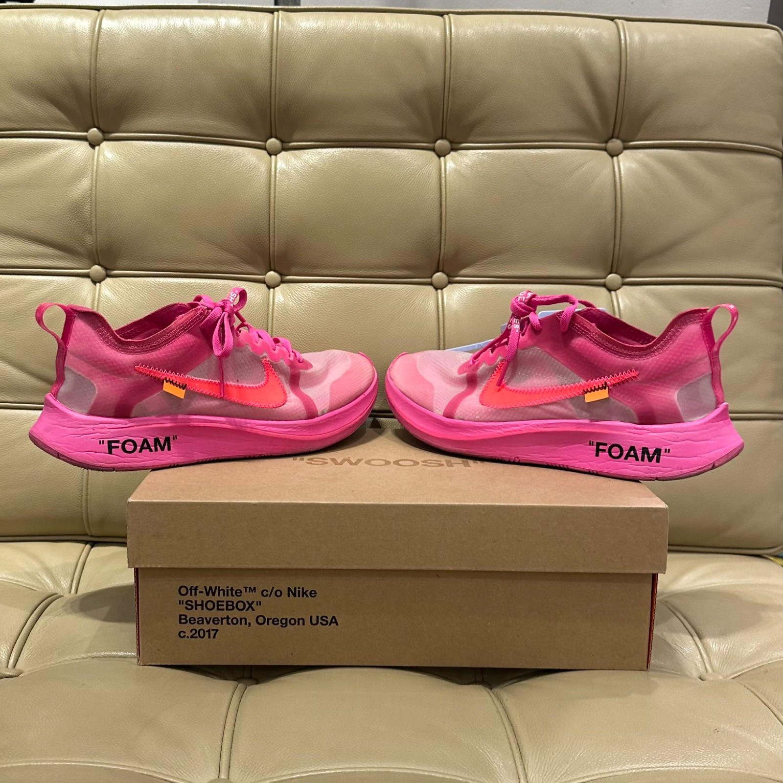 OFF WHITE X NIKE USATE CON SCATOLA Taglia 8.5 Nike Off White x Zoom Fly SP Tulip Pink AJ4588 600