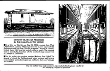 Post Card Burlington Route Railway Postal Car Black & White 70 Years Of Progress