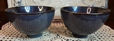 Pair of Brown Metallic Finish Ceramic Rice Bowls 5.25"