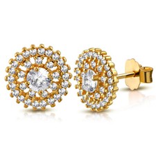 925 Sterling Silver Rose Gold-Tone White Clear CZ Round Stud Earrings