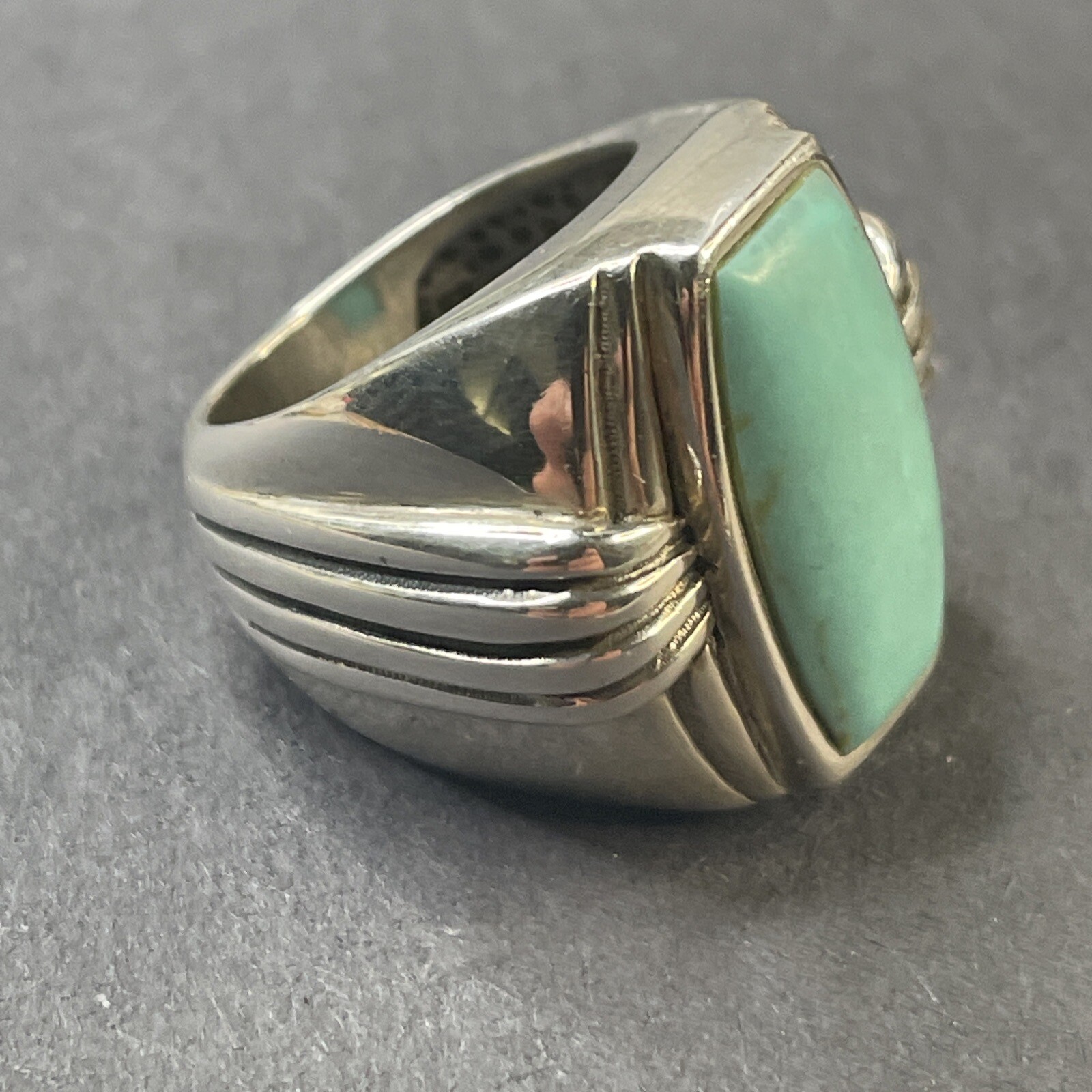 Large Solid Sterling Turquoise Ring Sz. 5.25 - image 2