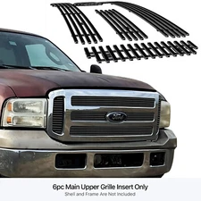 Fits 05-07 Ford F250/F350/Excursion Black Main Upper Billet  Grille