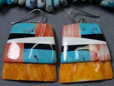 KEWA Reano KINGMAN TURQUOISE Sterling Silver SPINY OYSTER SHELL 1&7/8" Earrings