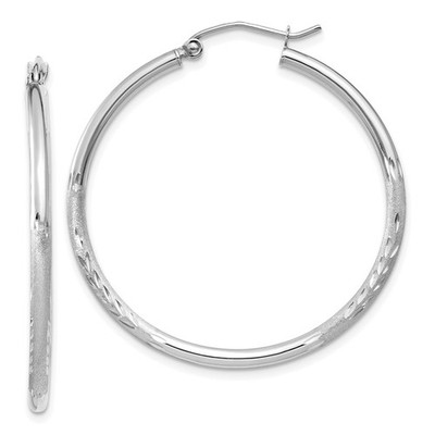 10 Karat Weißgold Satin und 2 mm Runde Creolen 1,71 g L-35 mm, B-2 mm für Mama