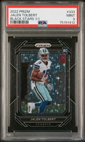 2022 Panini Prizm #333 Jalen Tolbert Black Stars Prizms Rookie Card RC 1/1 PSA 9