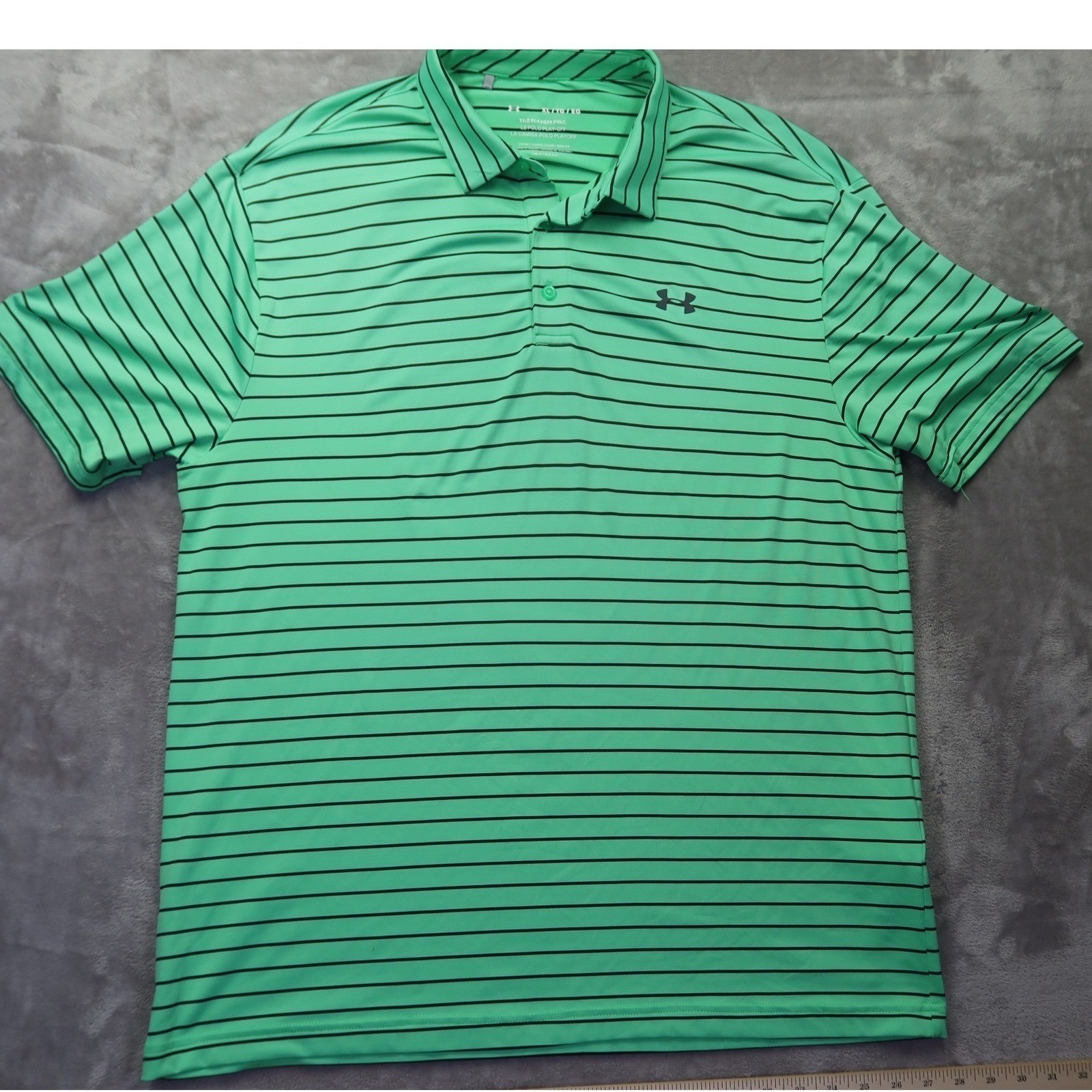 Under Armour Men's XL Golf Polo Shirt Green Black Stripe Heatgear Short Sleeve thumbnail 2