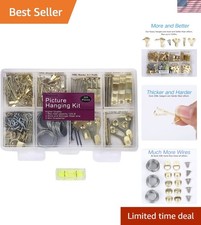 Complete 225pc Picture Hanging Kit - Reliable Hooks, Nails  Wires Included