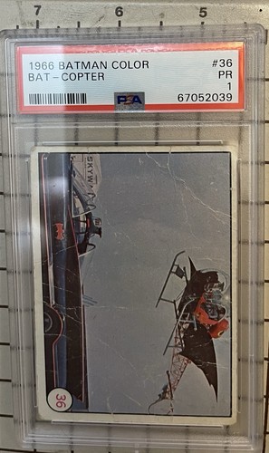 1966 Topps Batman Bat Laffs #36 Batcopter and Batmobile