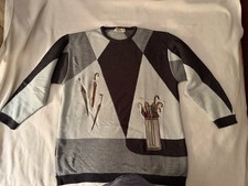 Vintage Skorpio Roma Heavy Knit Argyle Pullover Sweater Umbrella Appliqu s Large