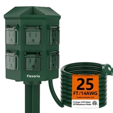 New Outdoor Power Strip Waterproof, 25 FT Extension Cord, 6 Grounded Outlets for