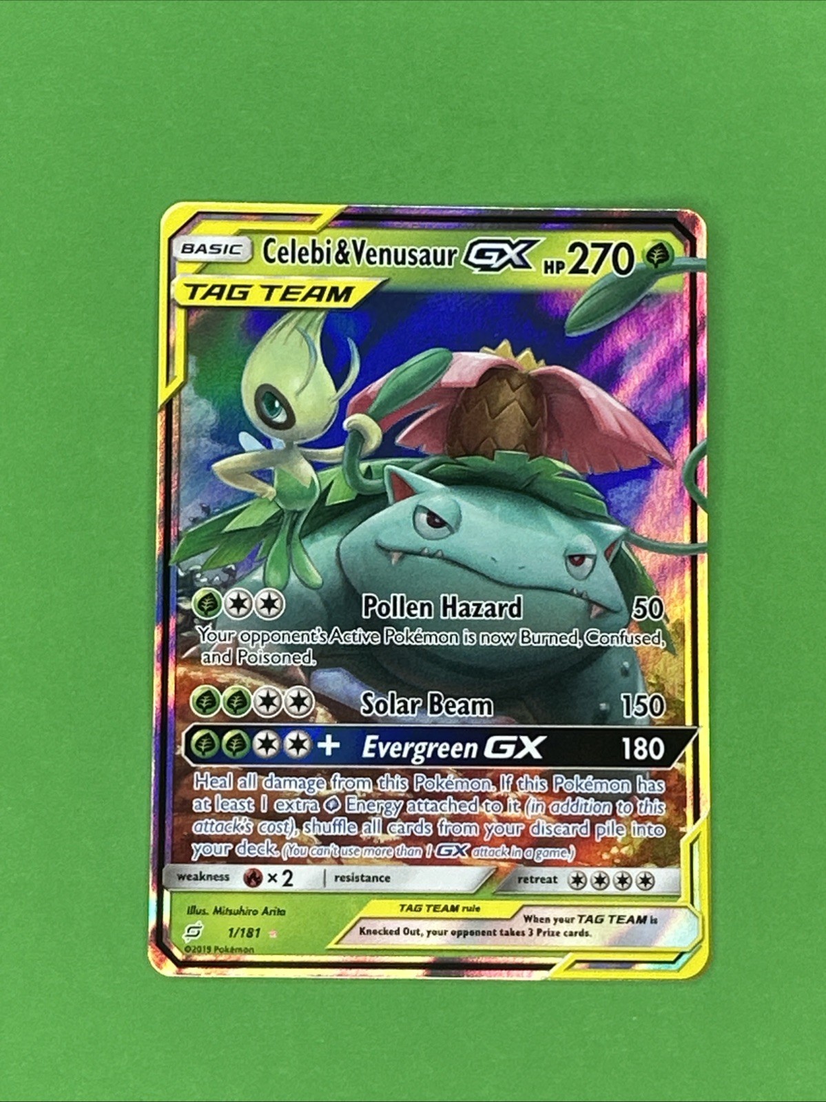 Pokémon TCG Celebi & Venusaur GX Holo Ultra Rare Card Team Up 1/181