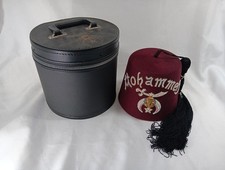 Vintage MOHAMMED Masonic Shriners Jeweled Fez Hat, Tassel And Case