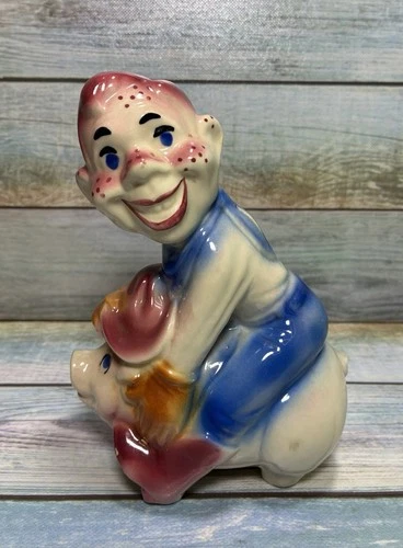 Howdy Doody Riding A Pig Ceramic Piggy Bank  1950’s Shawnee Pottery