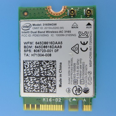 INTEL 3165NGW Wireless-AC 3165 PCI Express M.2 NGFF Wlan Modul + Bluetooth 4.0 8
