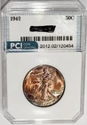 1942 Walking Liberty Half Dollar Super Gem BU ++++ Rainbow Color  Toned