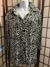 Notations Animal Print Blouse XL Button Front 3/4 Tab Sleeve  Collar