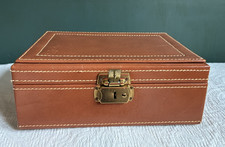 Vintage 1950s Mens or Womens Brown Leather Jewelry and Accessories Box 10"x7"x4"