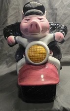 Clay Art Road Hog Biker 8831 Pig on Motorcycle Ceramic Cookie Jar Vintage 1996