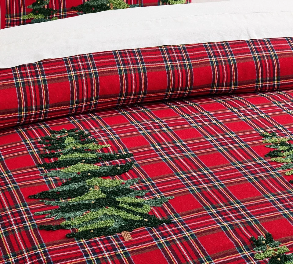 Edredón Pottery Barn Elliot Tree bordado a cuadros King y 2 fundas de euro Foto 4 de 4