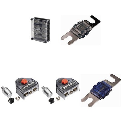 Kicker Warhorse (2) Battery Terminals & HPFD4 Fused Way Distribution Block w/...