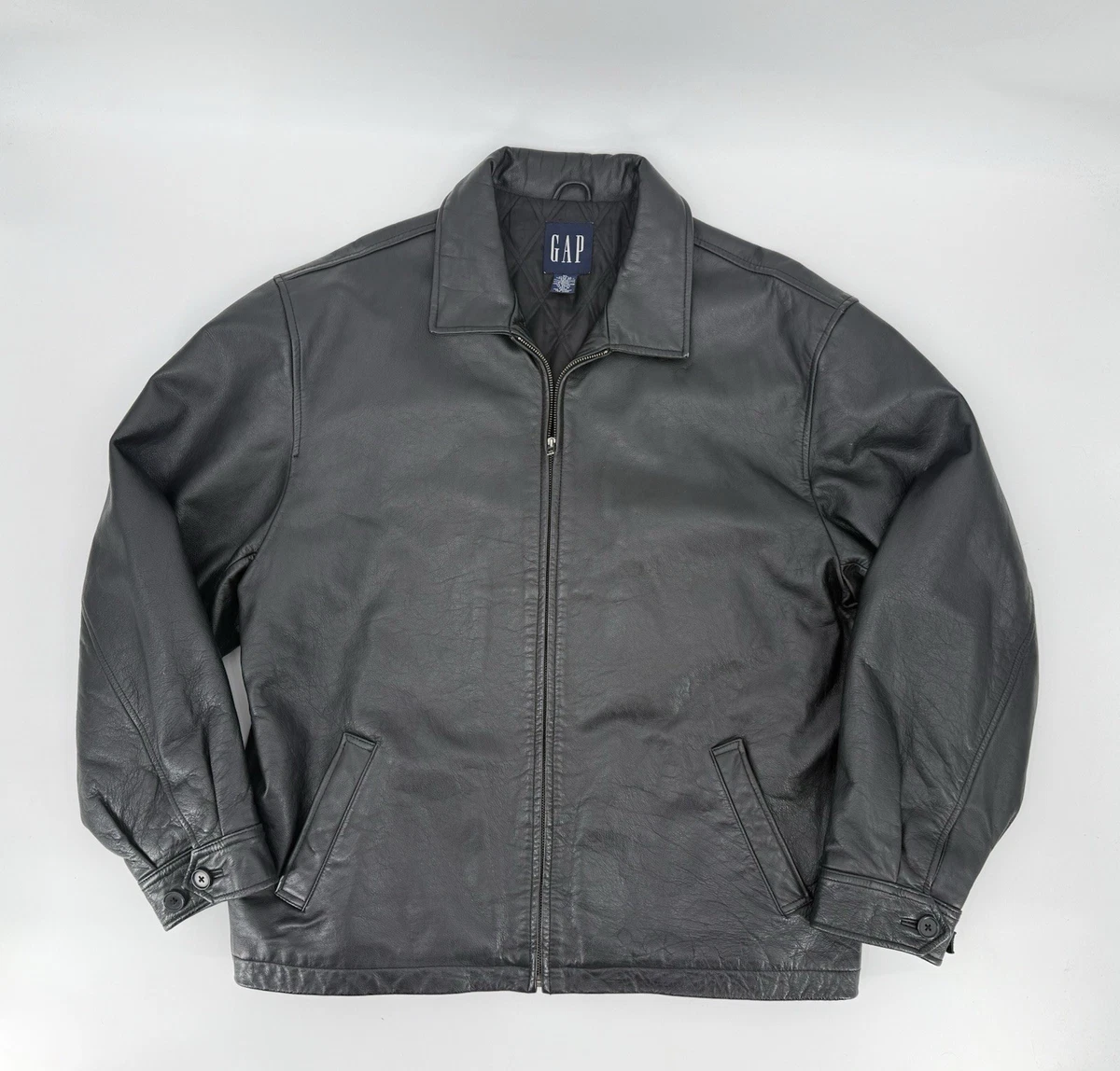 VINTAGE Gap Jacket Mens M Black Leather Full Zip Bomber