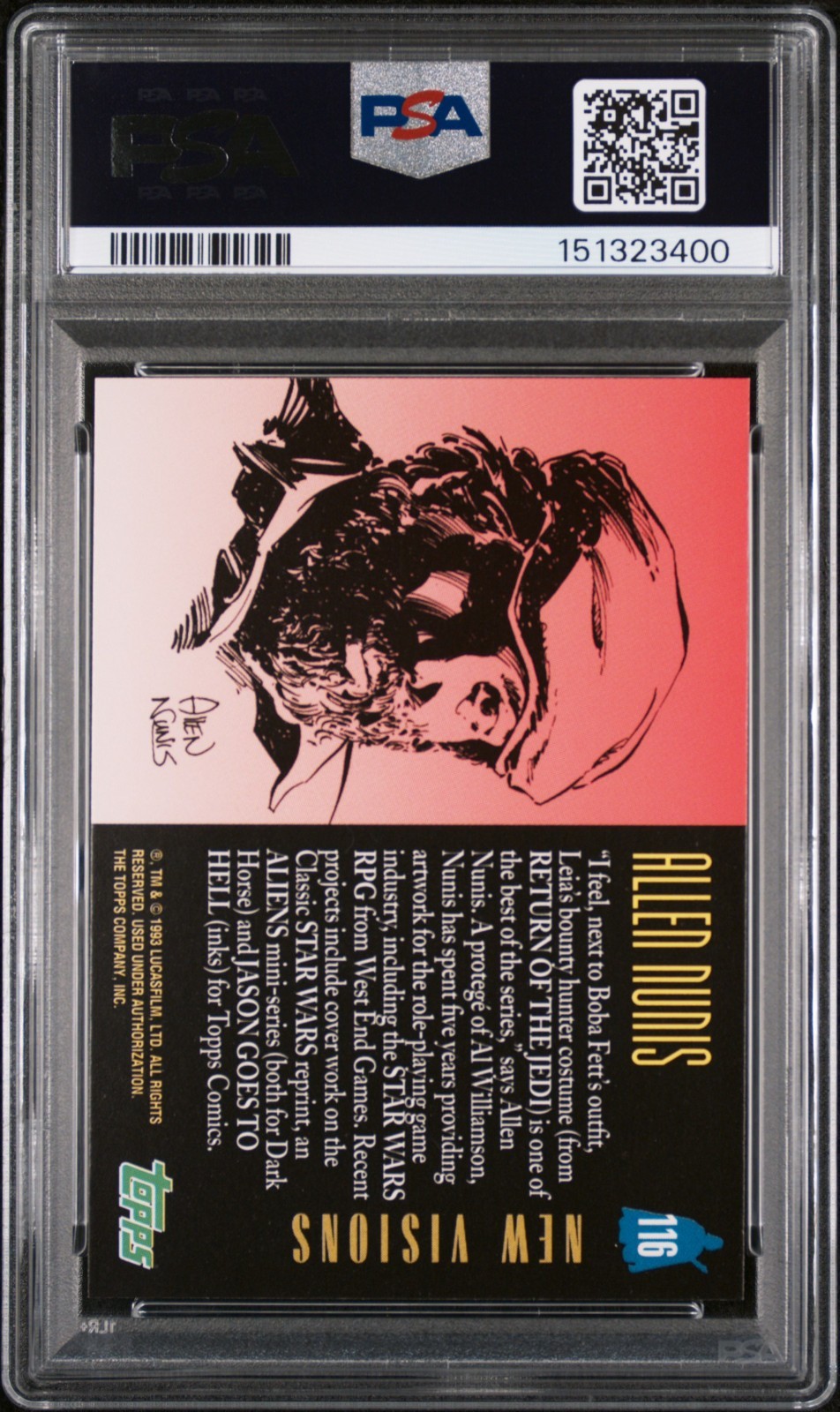 1993 STAR WARS GALAXY 116 ALLEN NUNIS Princess Leia Bounty Hunter Costume PSA 9 view 2