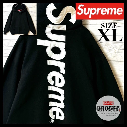 Sweat à capuche Supreme noir blanc grand logo brodé XL années 90 Y2K streetwear