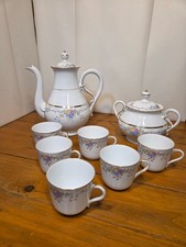 Vintage Victorian Vine Porcelain Gold Trimmed Floral Tea Set of 10 Pcs