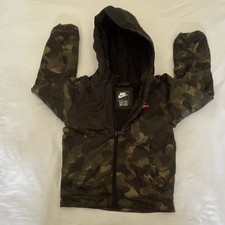 Nike Boys Camouflage Hooded Jacket Green Brown Black Lined Zip 6 110-116cm