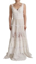 Dolce & Gabbana White Cotton Tiered Long Maxi A-line Women's Dress Authentic