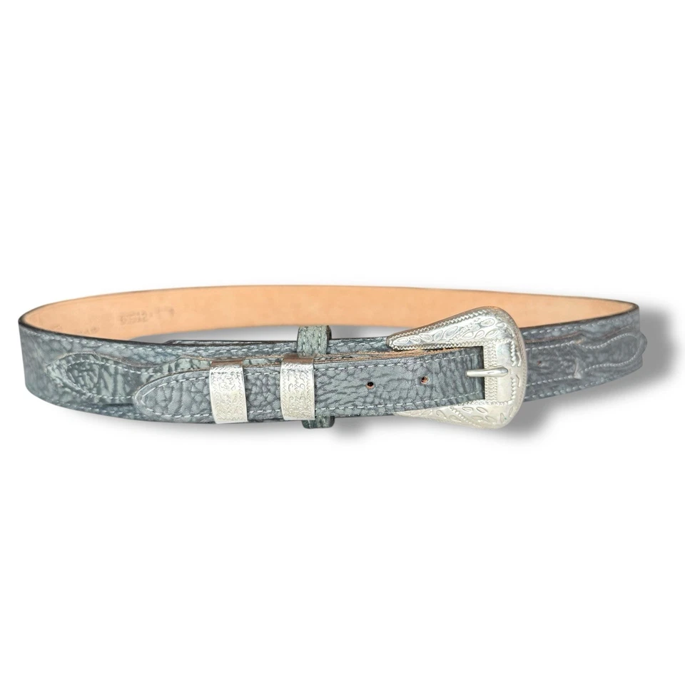 De colección Nocona Western Cuero Hebilla Elefante Grabado Gris Hecho en EE. UU. Texas Foto 3 de 4