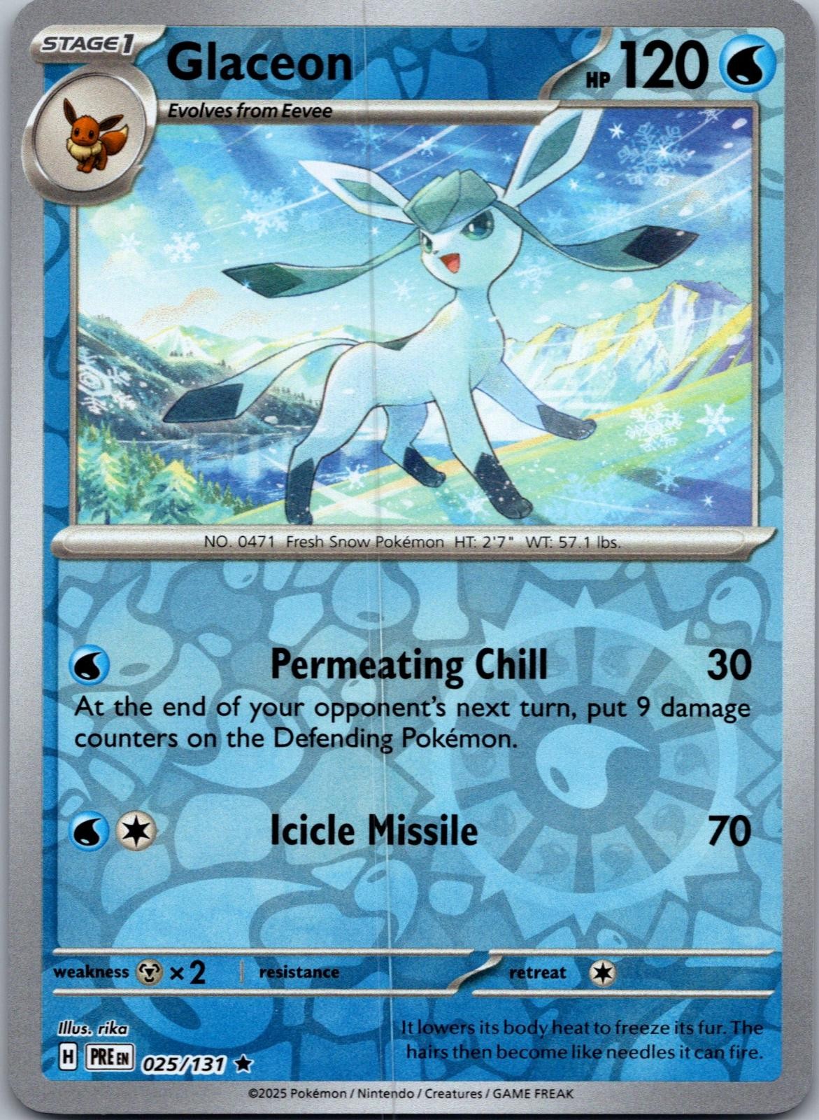 Glaceon 025/131 Holo Rare Prismatic Evolutions Pokemon Reverse Holo Near Mint