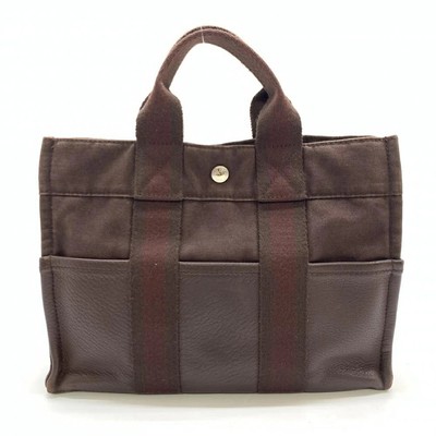 Hermes Four Toe Pm Canvas Leather Bordeaux Wine Red Brown Handbag Tote Bag Manag