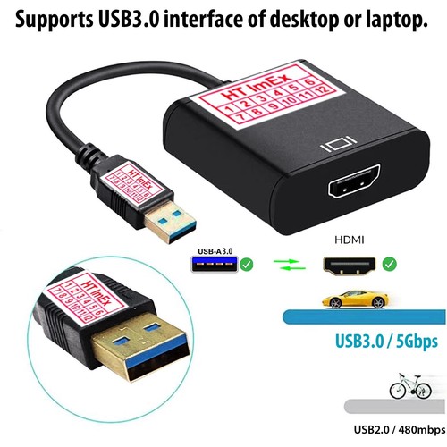 3.0 USB to HDMI Adapter HD Konverter 1080p komp. für PC HDTV TV Laptop Schwarz - Bild 1 von 12