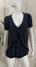 IRO Black Silk Satin Short Sleeve Twist/Drape...