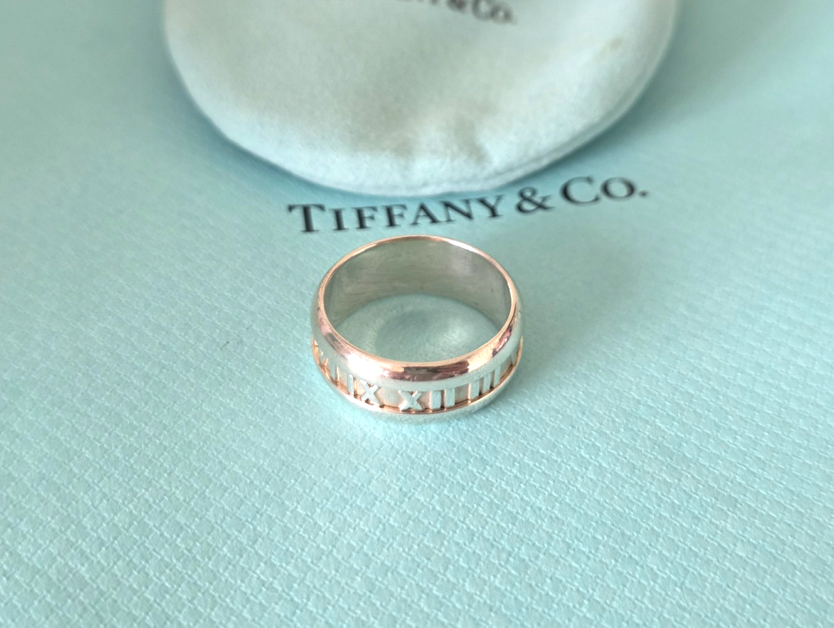 Tiffany & Co Atlas Roman Numeral Silver Wide Band Ring size W UK