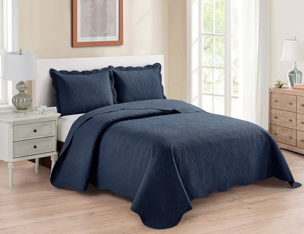 Colcha De Cama King 3 Piezas MK Collection - Gris Oscuro, Relieve Diamante, Microfibra Cepillada