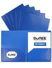 2 Pocket Folders 6 Pack, Blue Heavy-Duty Plastic Folders with Pockets, Fit 8....