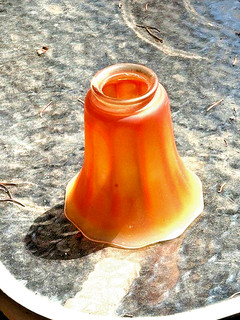 Antique Art Nouveau Carnival Glass Marigold Iridescent Lamp or Ceiling Shade