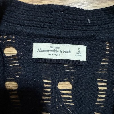 Y2K 2000s Abercrombie & Fitch Black Loose Knit Cardigan Sweater