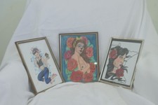 LOT OF3 ... Tattoo Flash Original art  framed   day of the dead, minnesota