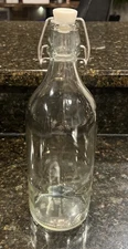 IKEA Glass Bottle Water / Wine Pitcher Jug with Metal Lock Lid Clear 11.5” Tall