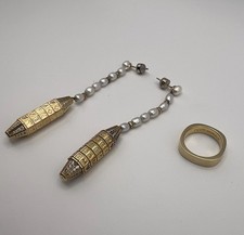 APM Monaco Gold Plated Drop Earrings With Freshwater Pearl Beads And Size 6 Ring